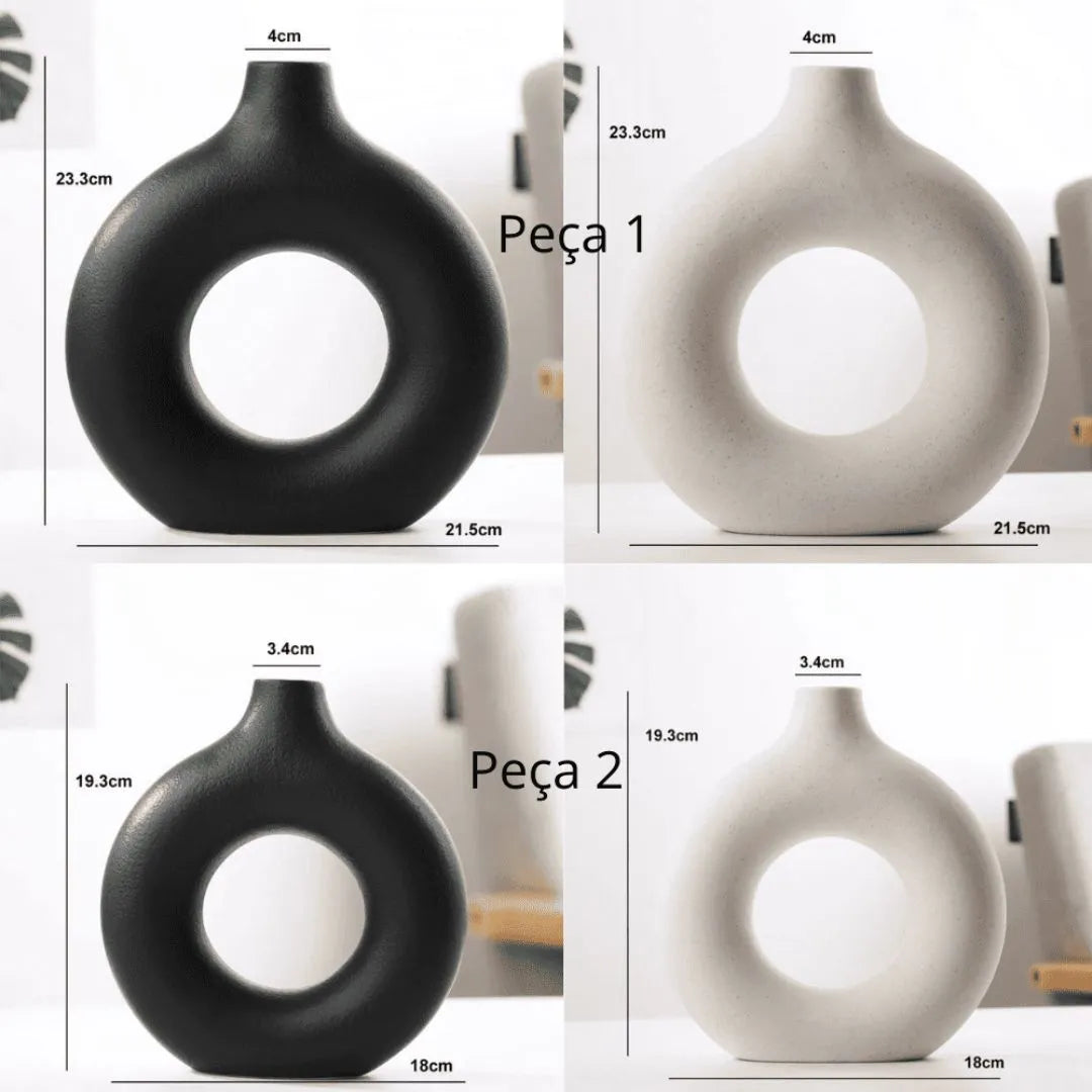 Vaso Decorativo para Sala de Cerâmica Rosquinha 2 Peças - Decoração - Harmonia do lar