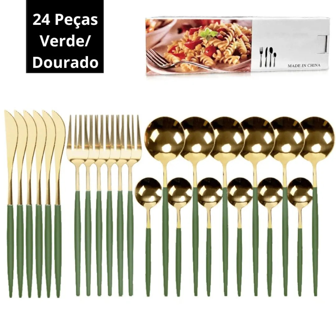 Jogo de Talheres Faqueiro em Inox Completo 24 Peças - Decoração Cozinha - Harmonia do lar