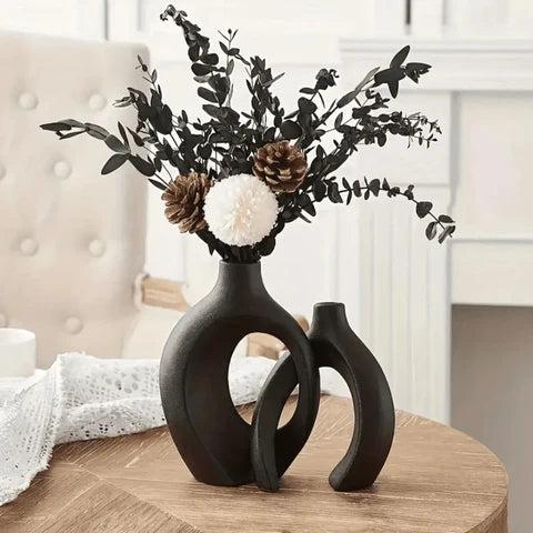 Vaso Decorativo para Sala de Cerâmica para Mesa 2 em 1-Preto-Harmonia do lar