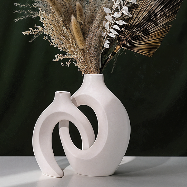 Vaso Decorativo para Sala de Cerâmica para Mesa 2 em 1-Branco-Harmonia do lar