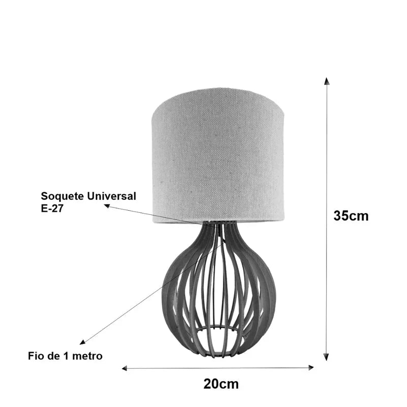 Abajur de Quarto Cúpula de Linho Bivolt-Luminária de mesa -Harmonia do lar-Harmonia do lar-Cedro / Retrô Escuro-