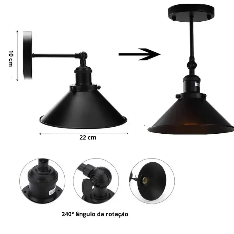 Arandela de Parede Interna Industrial Formato Cone-Harmonia do lar-