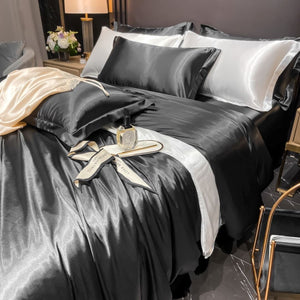 Conjunto de Cama de Luxo - Capa de Edredom, Lençol e Fronhas Incluídos - Preto - Harmonia do lar