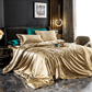 Conjunto de Cama em Seda de Amoreira – Luxo e Conforto-Casal (180x220cm)-Champagne-Harmonia do lar