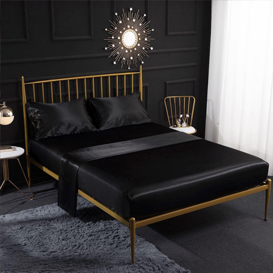 Conjunto de Roupa de Cama em Cetim de Luxo - Preto - Harmonia do lar