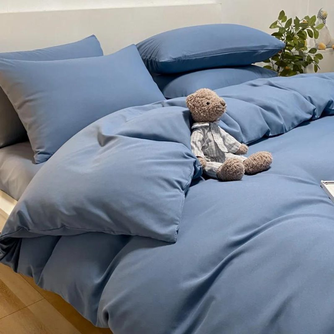 Conjunto de Roupa de Cama Nórdica em Algodão 100% - Luxo e Conforto - Azul - Harmonia do lar