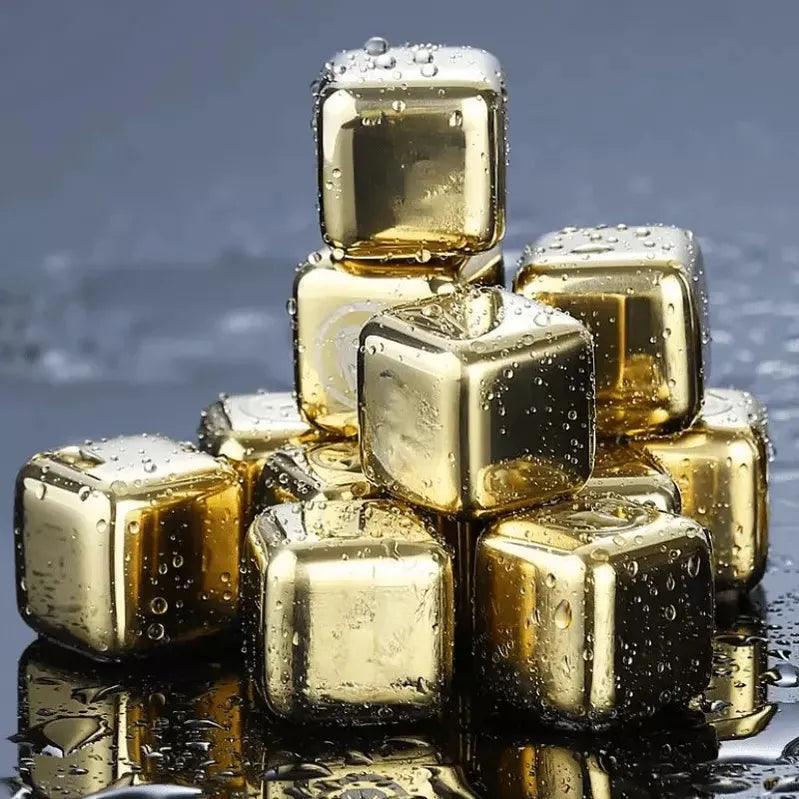 Cubos de Gelo Aço Inox Dourado com Pegador -Harmonia do lar - Harmonia do lar