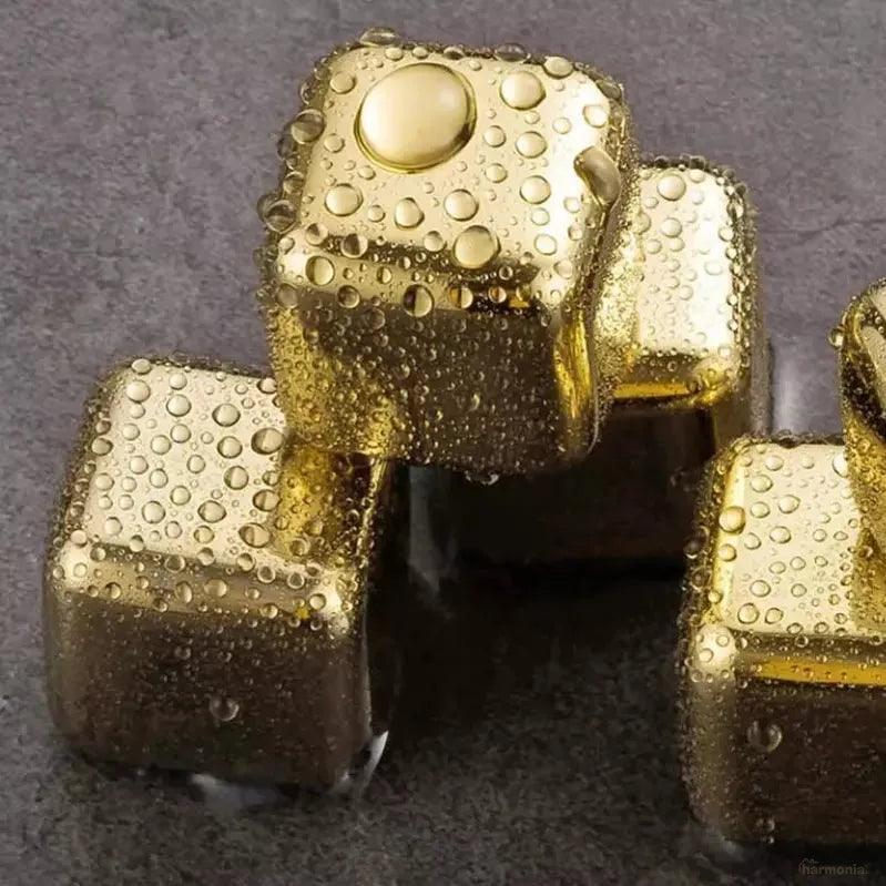 Cubos de Gelo Aço Inox Dourado com Pegador -Harmonia do lar - Harmonia do lar