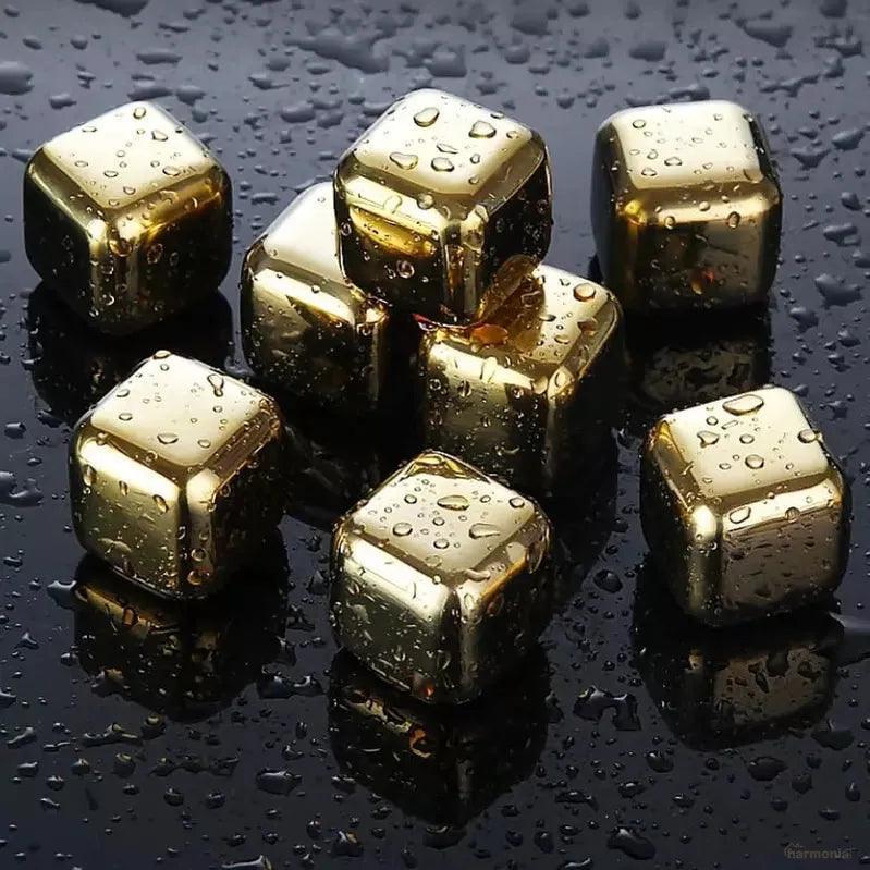 Cubos de Gelo Aço Inox Dourado com Pegador -Harmonia do lar - Harmonia do lar
