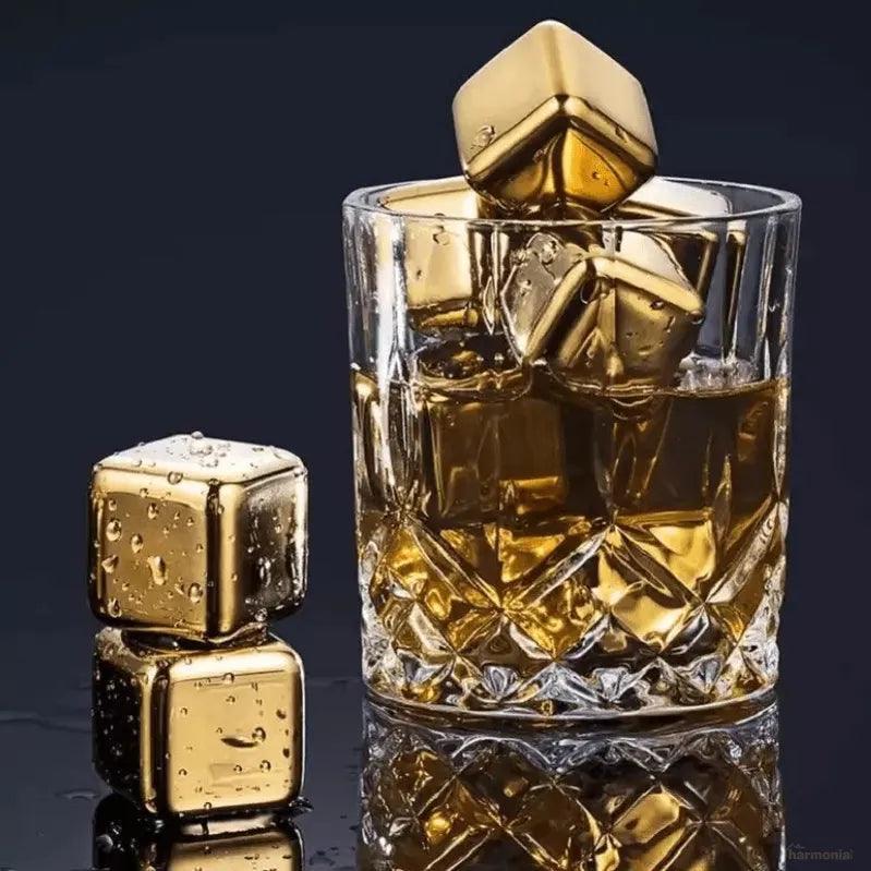 Cubos de Gelo Aço Inox Dourado com Pegador -Harmonia do lar - Harmonia do lar