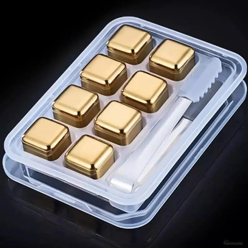 Cubos de Gelo Aço Inox Dourado com Pegador -Harmonia do lar - Harmonia do lar