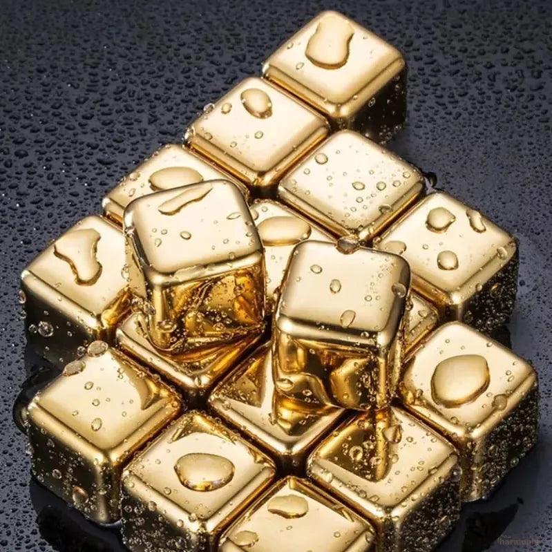Cubos de Gelo Aço Inox Dourado com Pegador -Harmonia do lar - Harmonia do lar