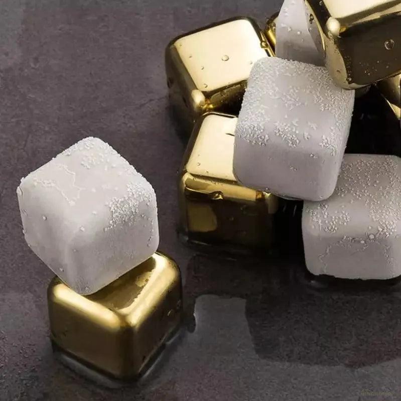 Cubos de Gelo Aço Inox Dourado com Pegador -Harmonia do lar - Harmonia do lar