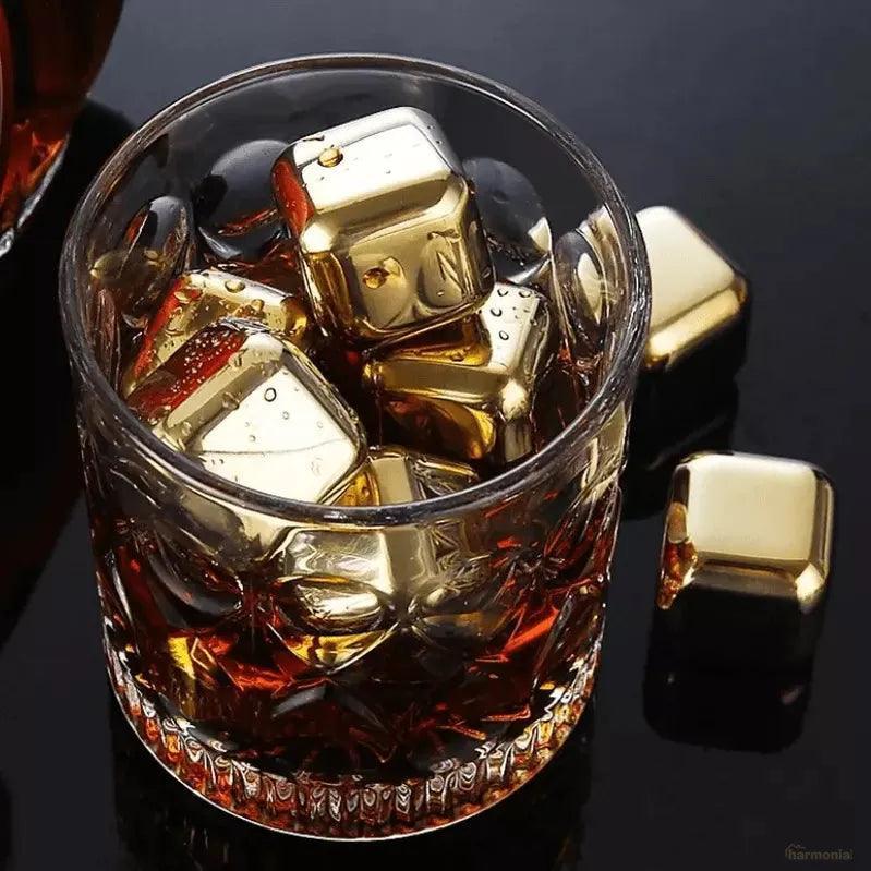 Cubos de Gelo Aço Inox Dourado com Pegador -Harmonia do lar - Harmonia do lar