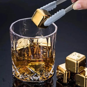 Cubos de Gelo Aço Inox Dourado com Pegador -Harmonia do lar - Harmonia do lar