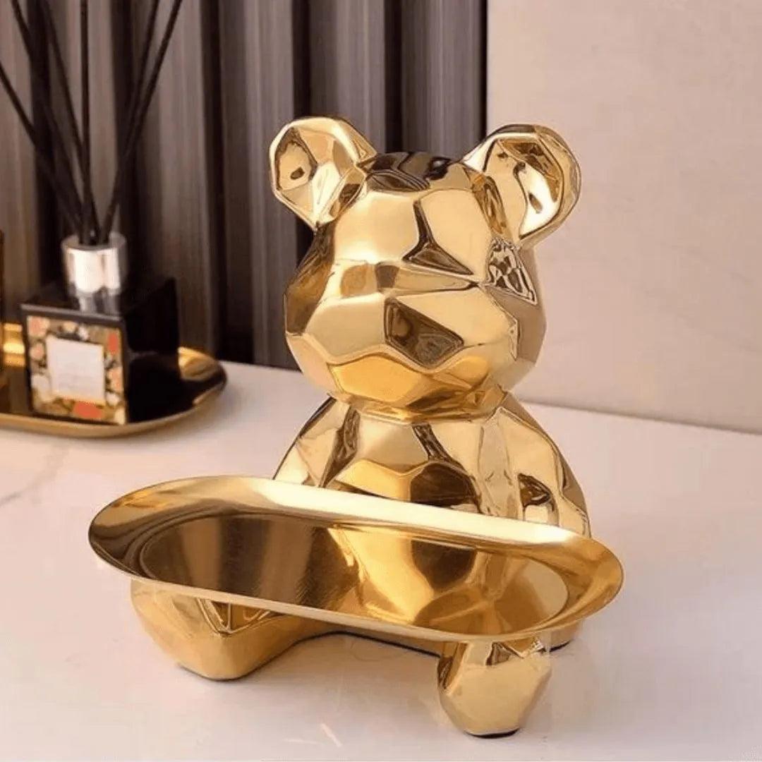 Escultura Decorativa com Bandeja Urso Geométrico - Harmonia do lar