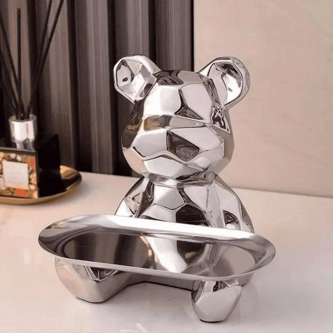 Escultura Decorativa com Bandeja Urso Geométrico - Harmonia do lar