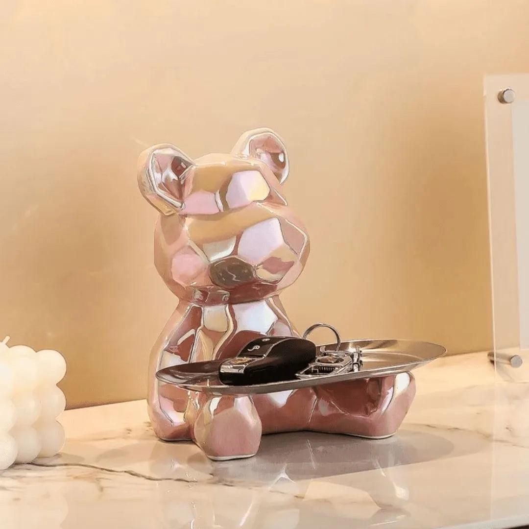 Escultura Decorativa com Bandeja Urso Geométrico - Harmonia do lar