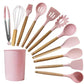 Kit Utensílios de Cozinha Silicone com Cabo de Madeira - 12 Peças - Harmonia do lar