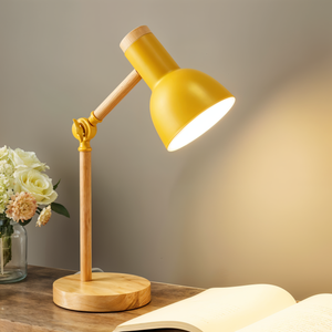 Luminária de Mesa Articulada Acabamento em Madeira-Amarelo-Harmonia do lar