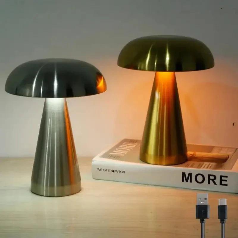 Luminária de Mesa Decorativa Cogumelo Recarregável em Metal - Harmonia do lar