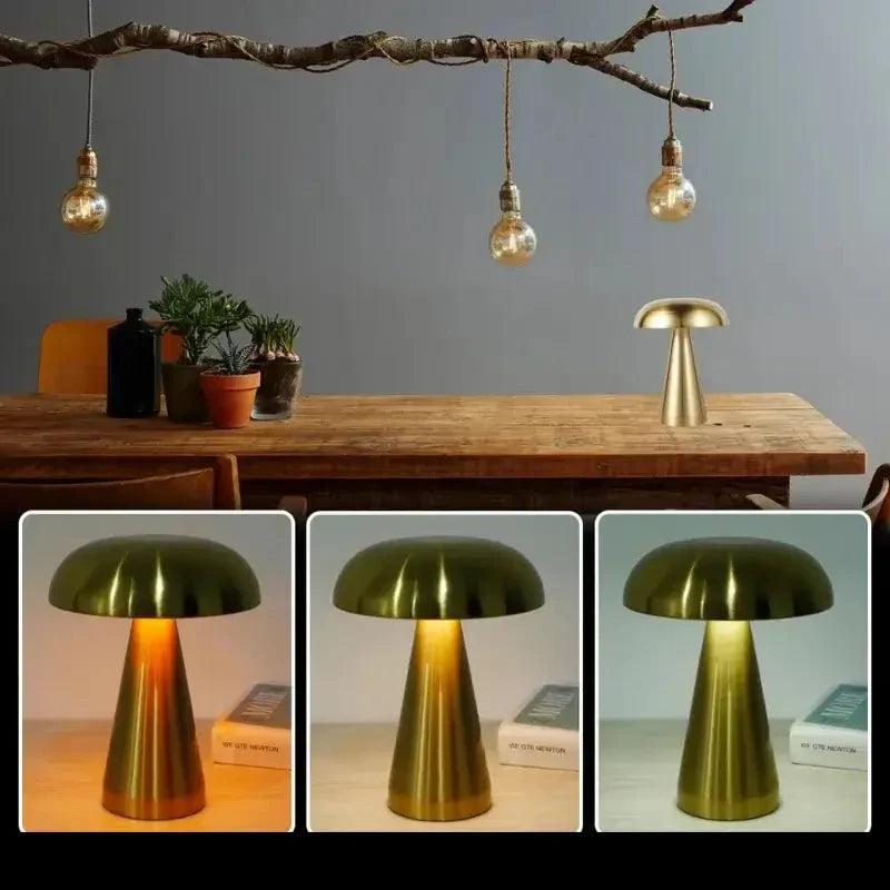 Luminária de Mesa Decorativa Cogumelo Recarregável em Metal - Harmonia do lar