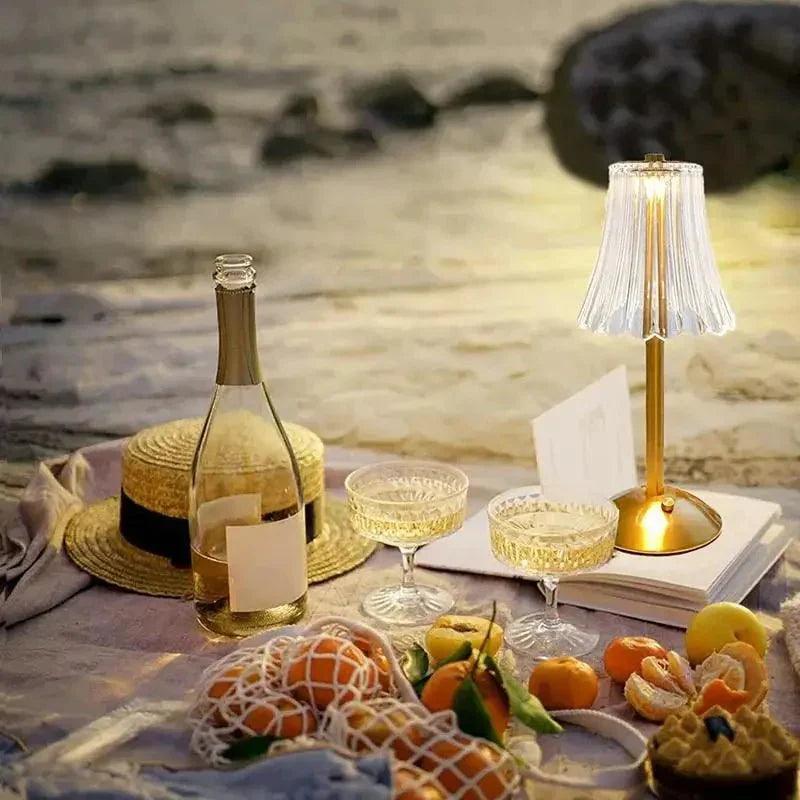 Luminária de Mesa Sem Fio Abajur Dourada Elegânce - Harmonia do lar