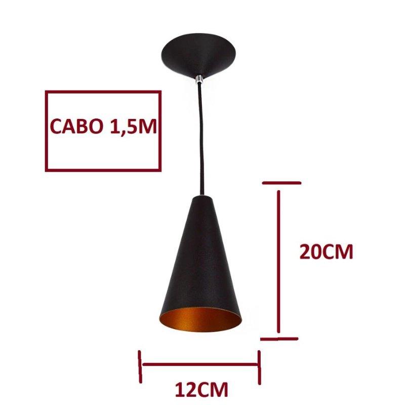 Luminária de Teto Pendente 3 unidades Cone em Alumínio - Harmonia do lar