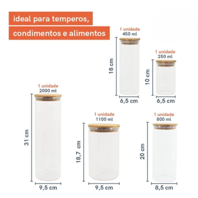 Potes Herméticos ZenBambu - 5 Unidades - Harmonia do lar