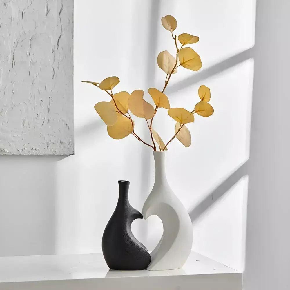 Vaso Decorativo para Sala de Cerâmica Coração 2 Peças - Harmonia do lar